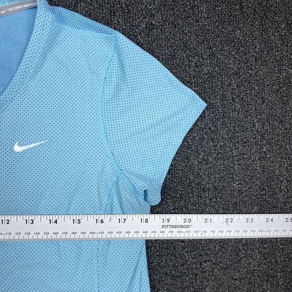 Nike T-Shirt Womens Blue Swoosh Logo Dri-Fit Training Workout Running Size Large - Picture 3 of 6